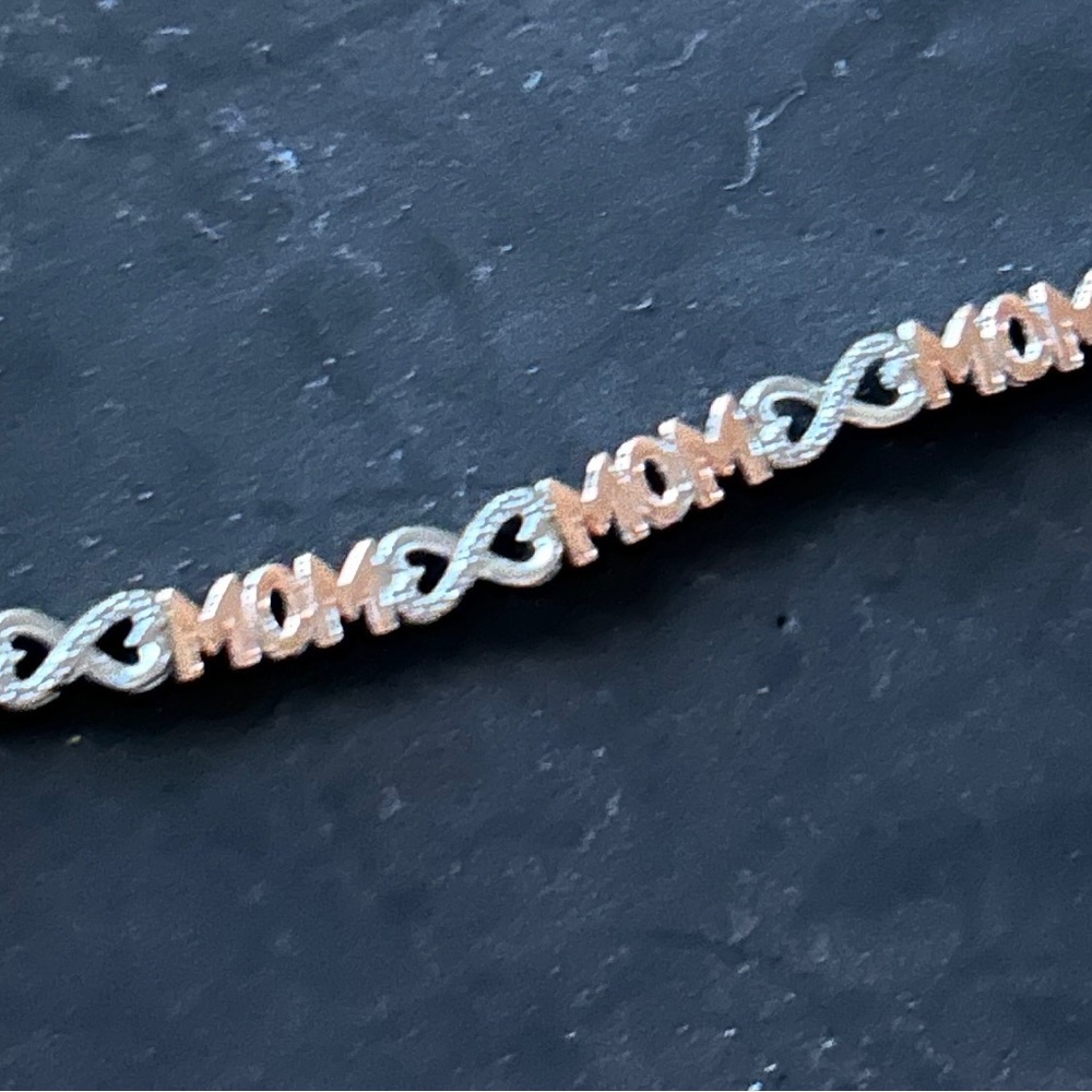 Sterling 'MOM' Heart Link Bracelet - Rose Gold & Silver with Diamond accents - Picture 4 of 7